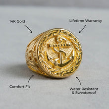Mens Jewelry - Round Anchor Gold Pinky Ring | 20 Grams
