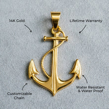 Mens Jewelry - 14K Gold Anchor Necklace | Appx. 9 Grams