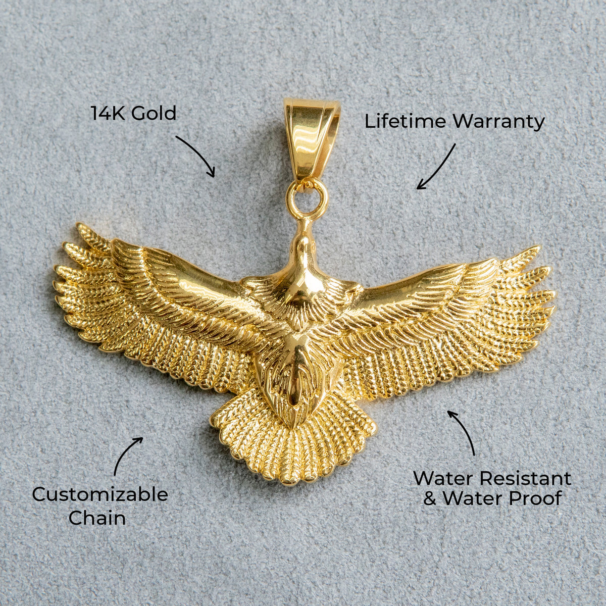 Mens Jewelry - 14K Gold Eagle Necklace | Appx. 17 Grams