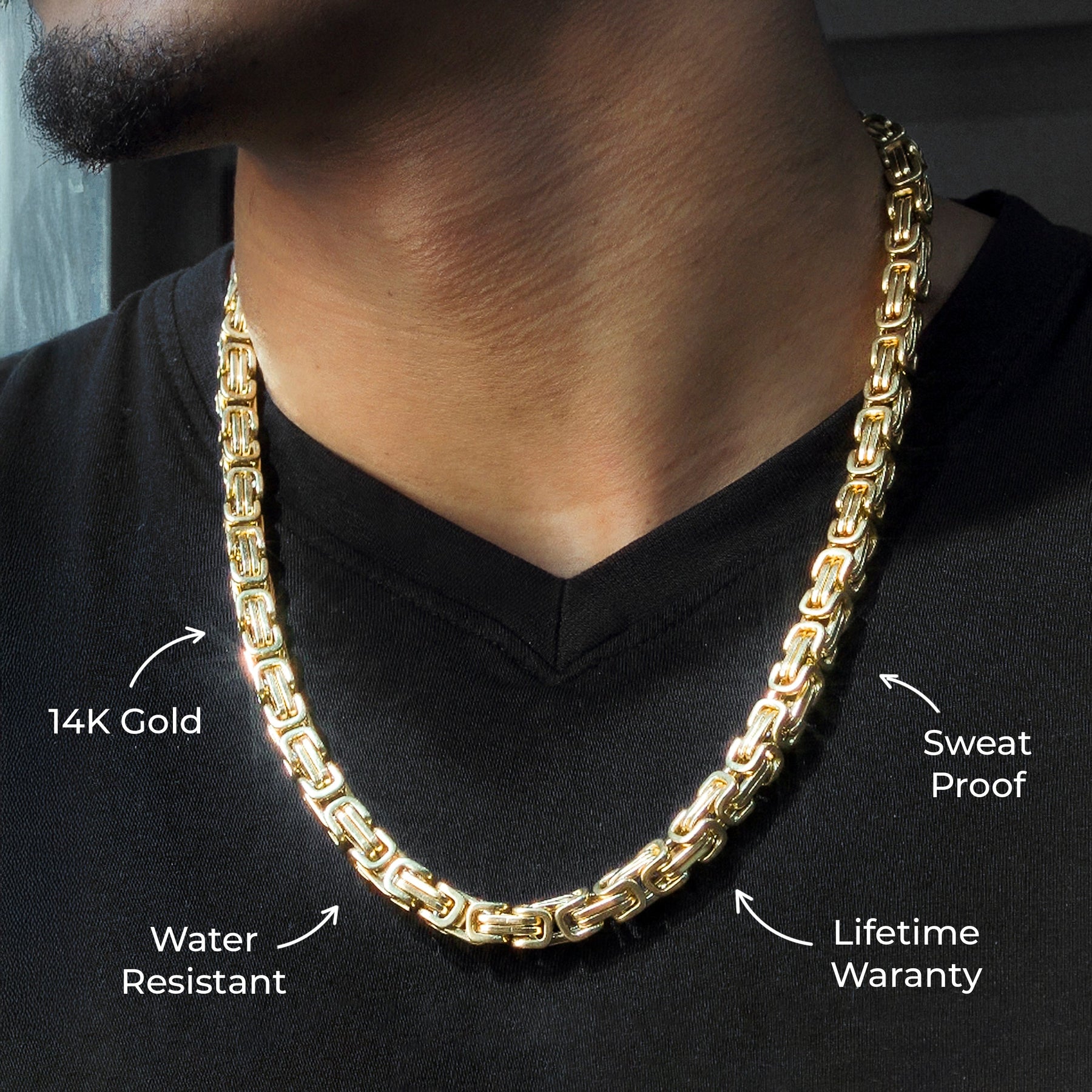 Mens Jewelry -  Mens 14K Gold Byzantine Chain