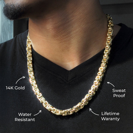 Mens Jewelry -  Mens 14K Gold Byzantine Chain