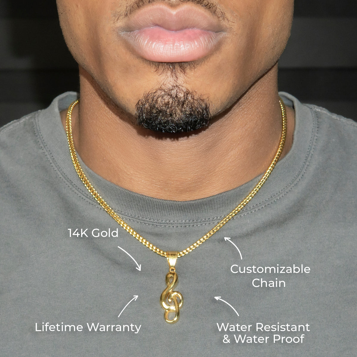 Mens Jewelry - 14K Gold Musical Note Necklace | Appx. 7.5 Grams