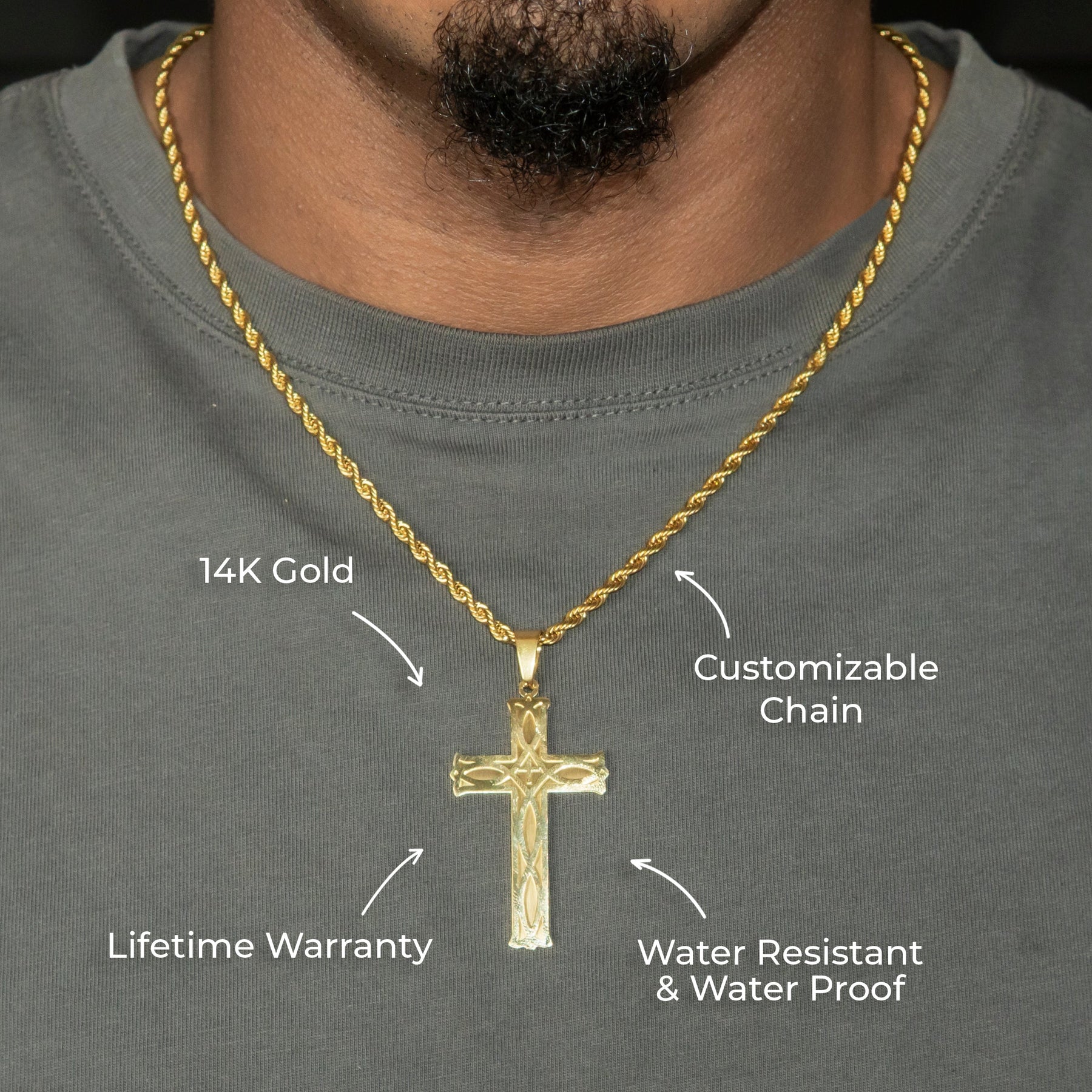 Mens Jewelry - 14K Gold Cross Necklace | Appx. 7 Grams