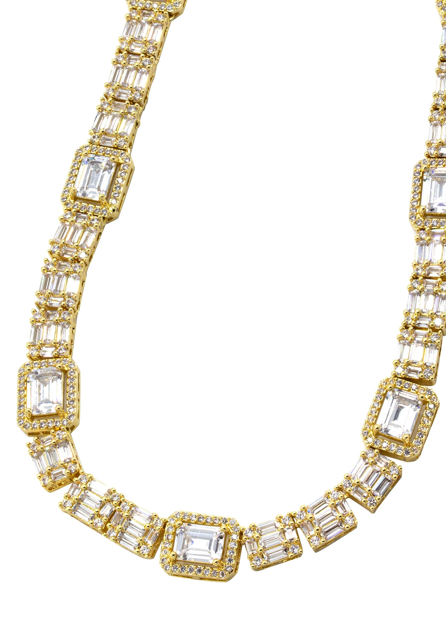 Gold Jewelry -  Mens 14K Gold Iced Out VVS Cluster Baguette Chain