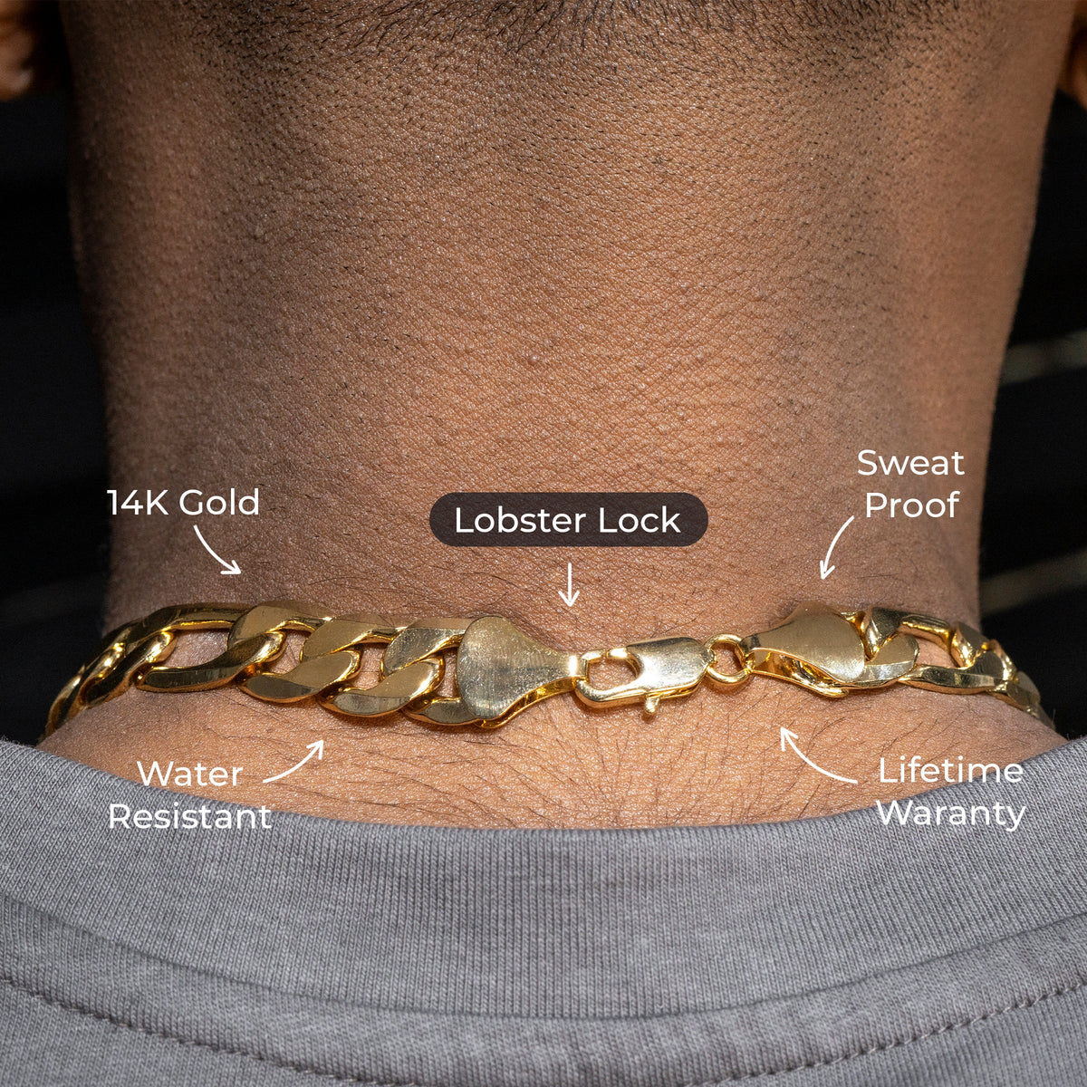 Gold Jewelry -  Mens 14K Gold Figaro Chain