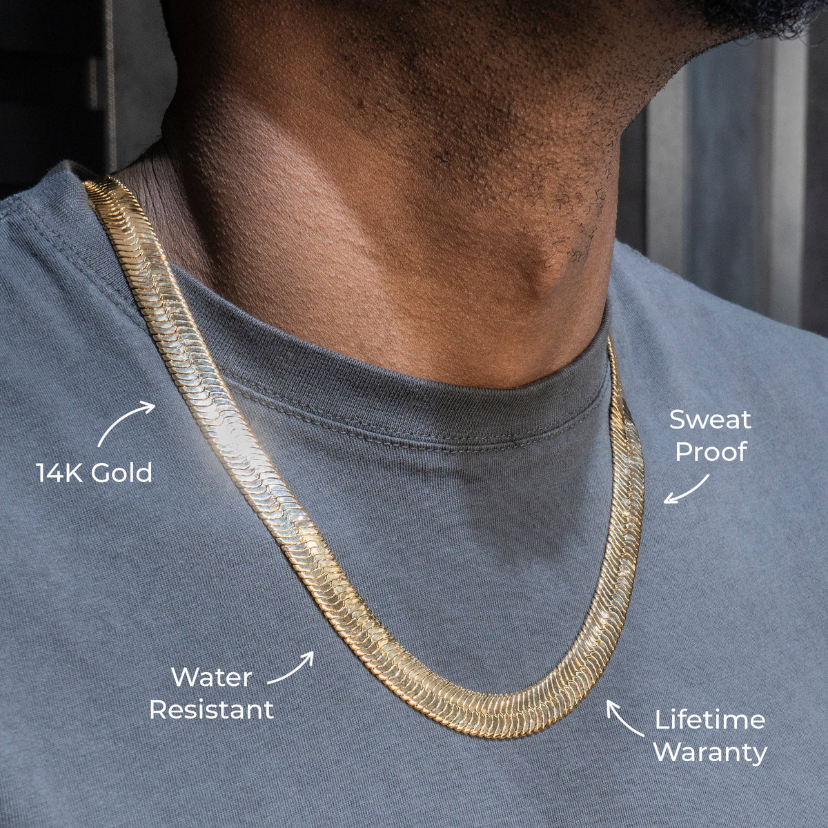 Gold Jewelry -  Mens 14K Gold Herringbone Link Chain
