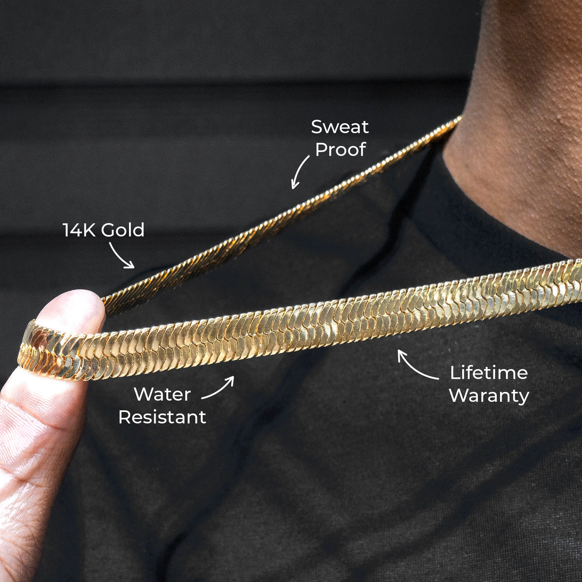 Gold Jewelry -  Mens 14K Gold Herringbone Link Chain