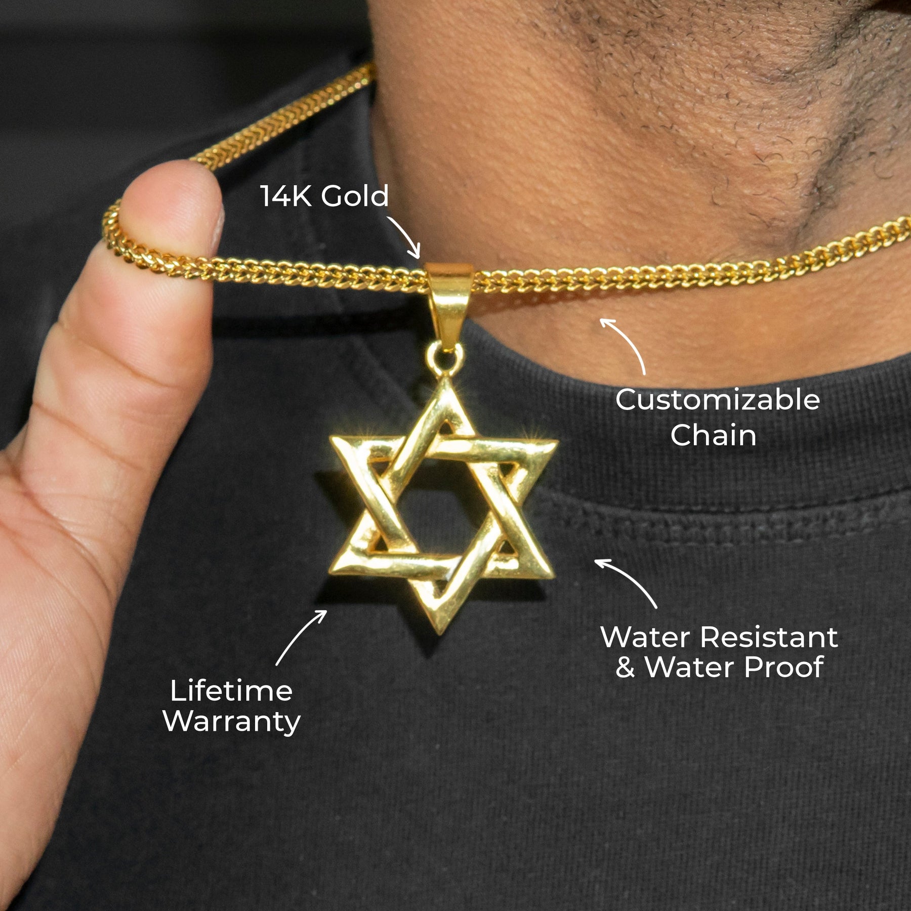 Mens Jewelry - 14K Gold Star of David Necklace | Appx. 12 Grams