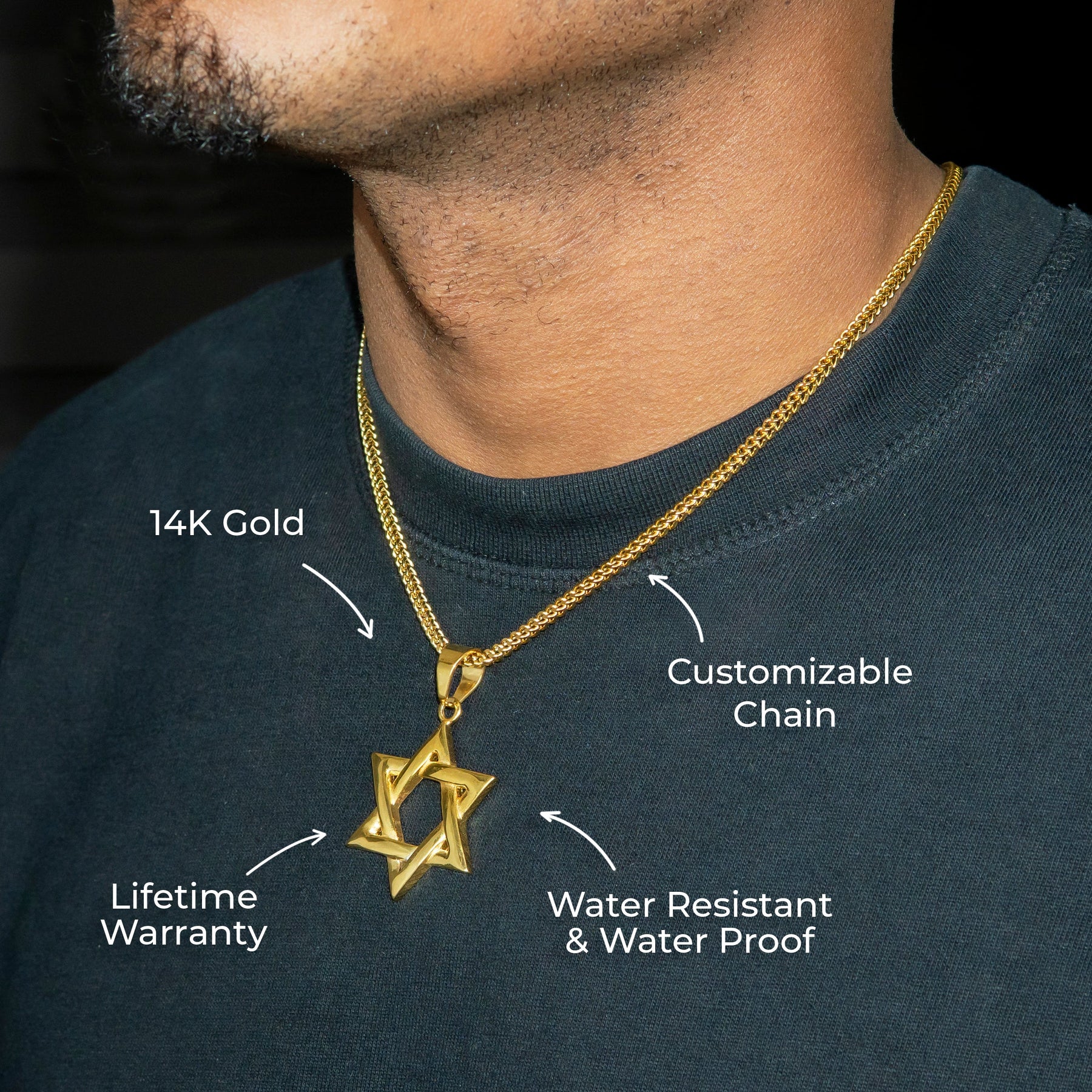 Mens Jewelry - 14K Gold Star of David Necklace | Appx. 12 Grams