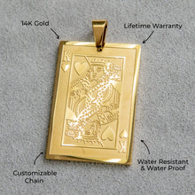 Mens Jewelry - 14K Gold King of Hearts Card Necklace | Appx. 16 Grams