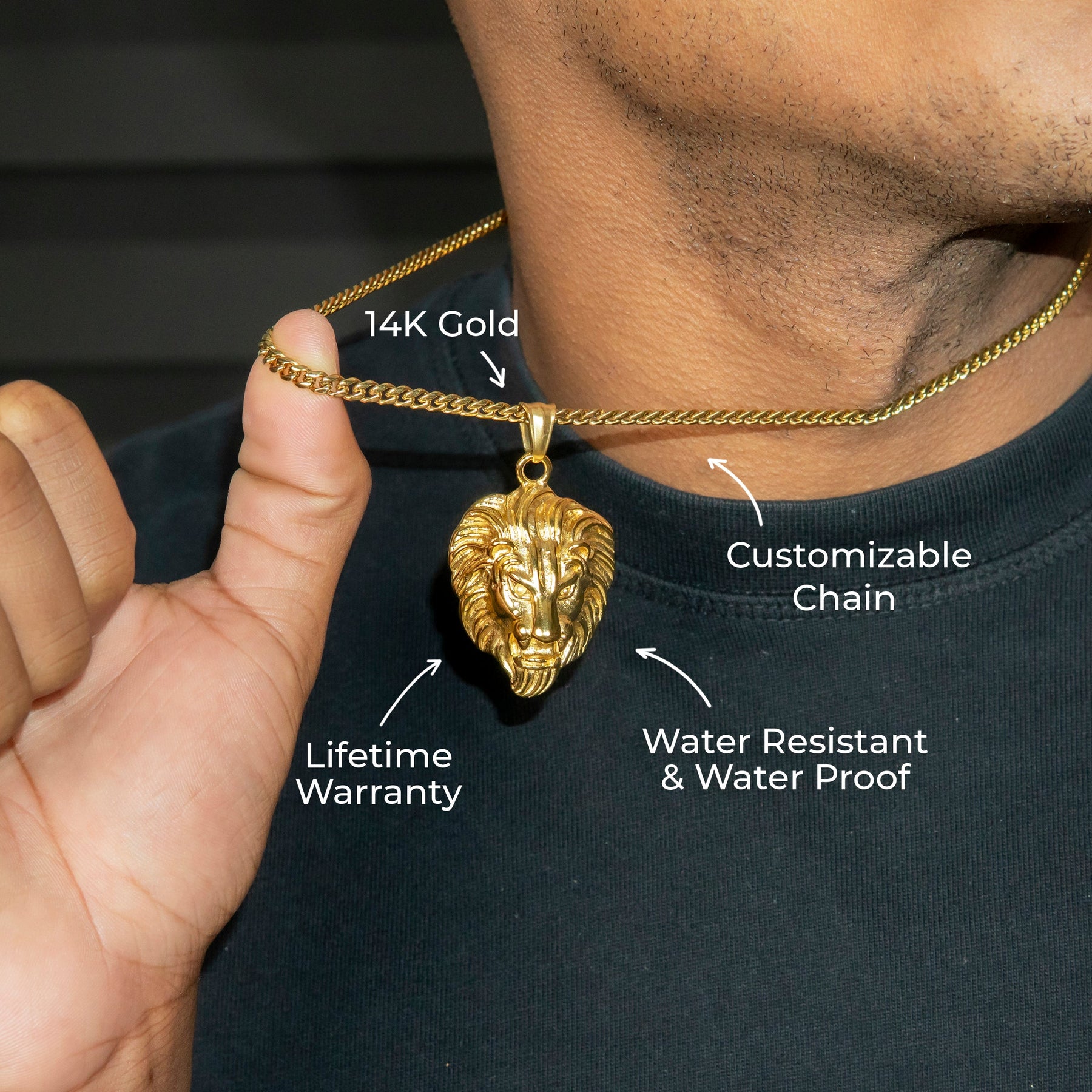Mens Jewelry - 14K Gold Lion Head Necklace | Appx. 17 Grams