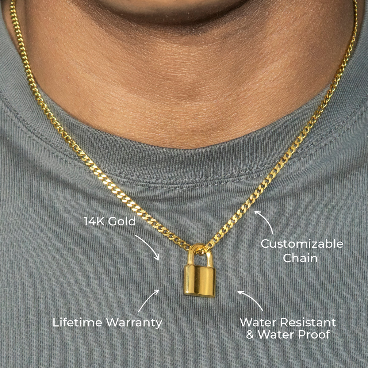 Mens Jewelry - 14K Gold Lock Necklace | Appx. 3.5 Grams