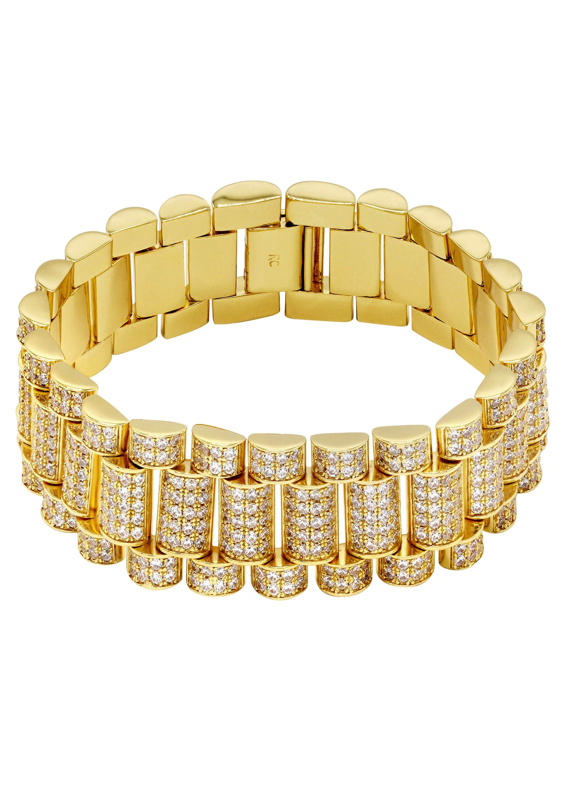 Gold Jewelry -  Mens 14K Gold Iced Out VVS Presidential Band Bracelet