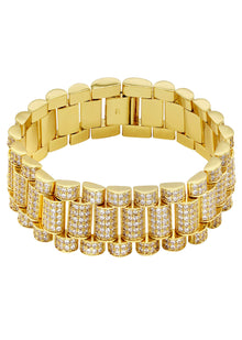 Gold Jewelry -  Mens 14K Gold Iced Out VVS Presidential Band Bracelet