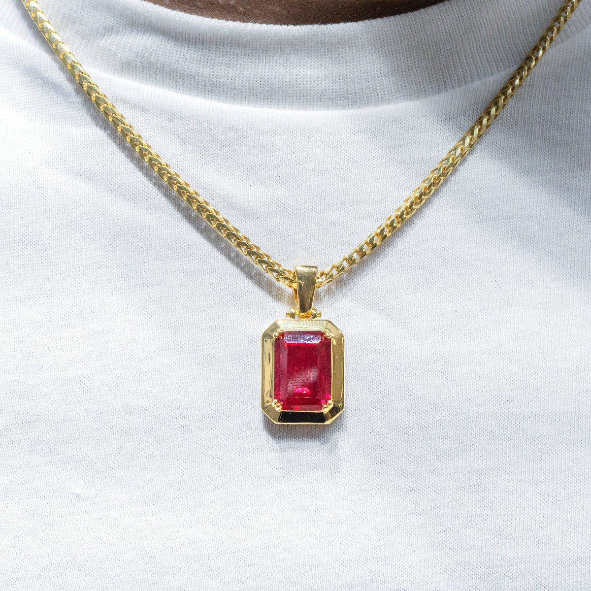 Mens Jewelry -  Gold Ruby Necklace | Appx. 14 Grams