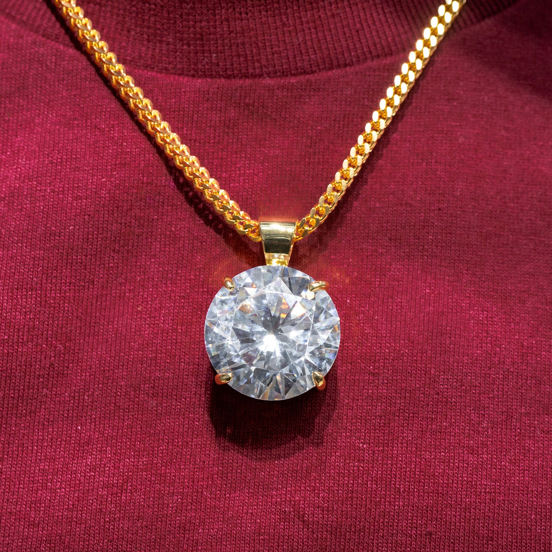 Mens Jewelry -  Gold Iced Out VVS Solitaire Necklace | Appx. 38 Grams