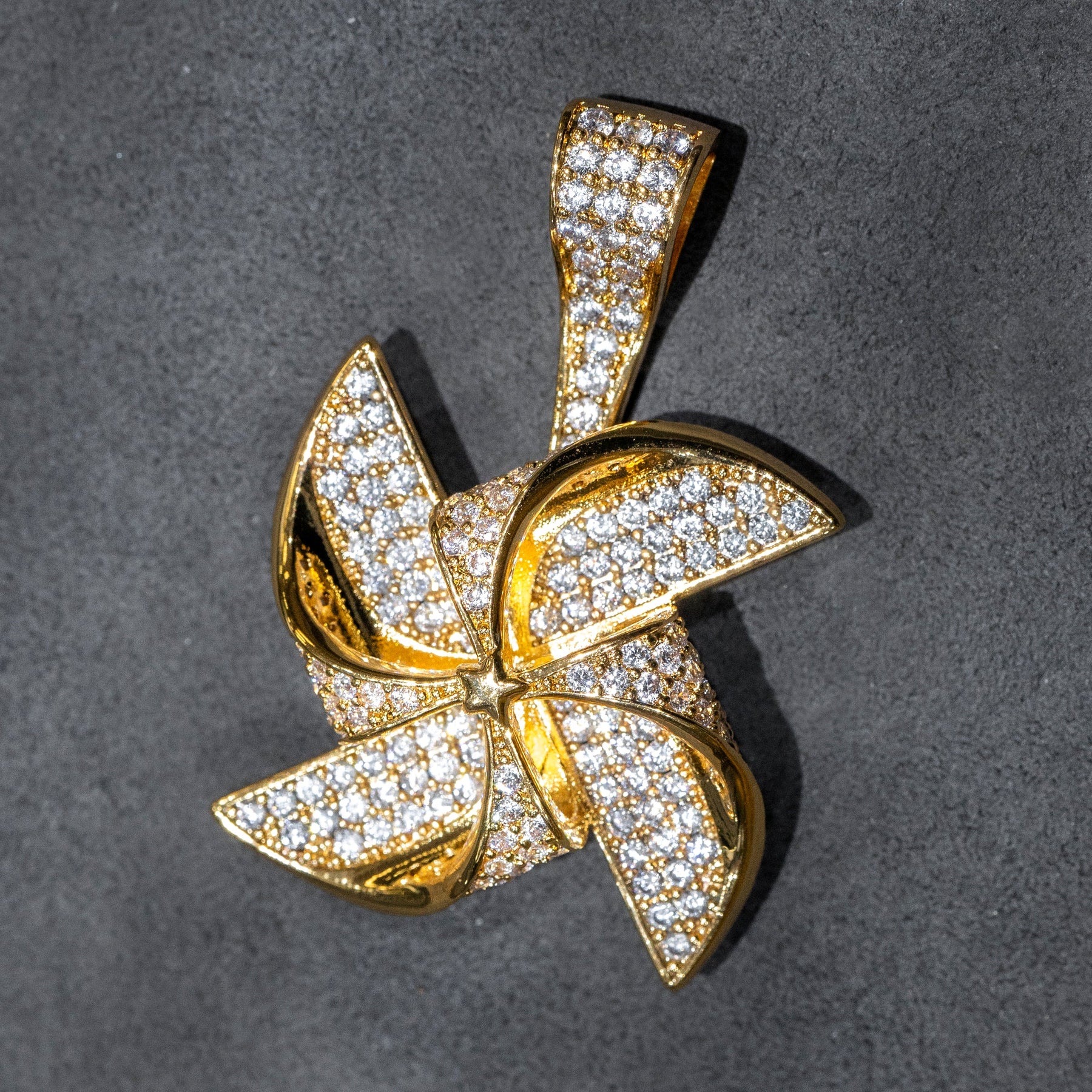 Mens Jewelry -  Gold Iced Out VVS Pinwheel Necklace | Appx. 20.7 Grams