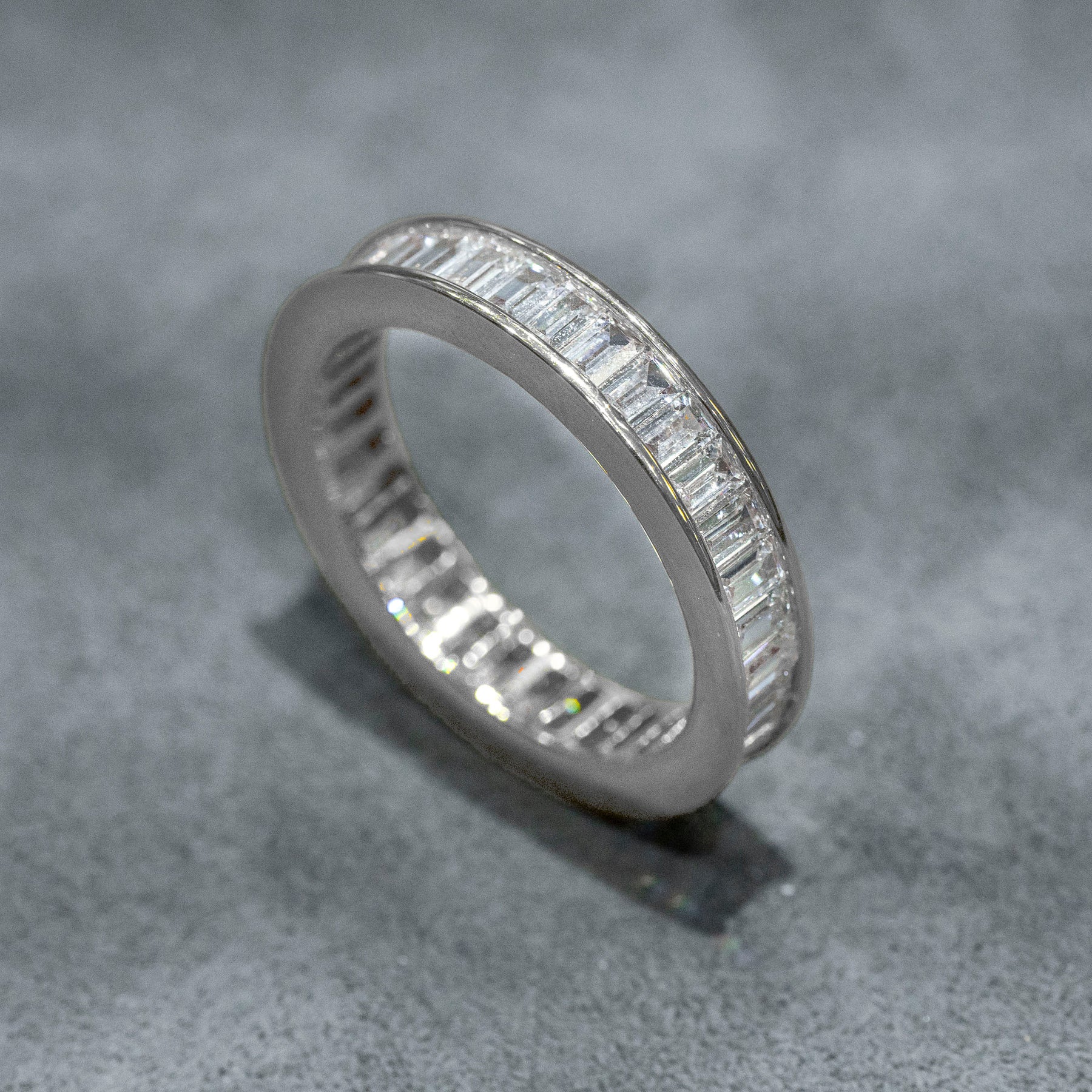 Mens Jewelry - 14K White Gold Iced Out VVS Baguette Eternity Ring | 4.6 Gram