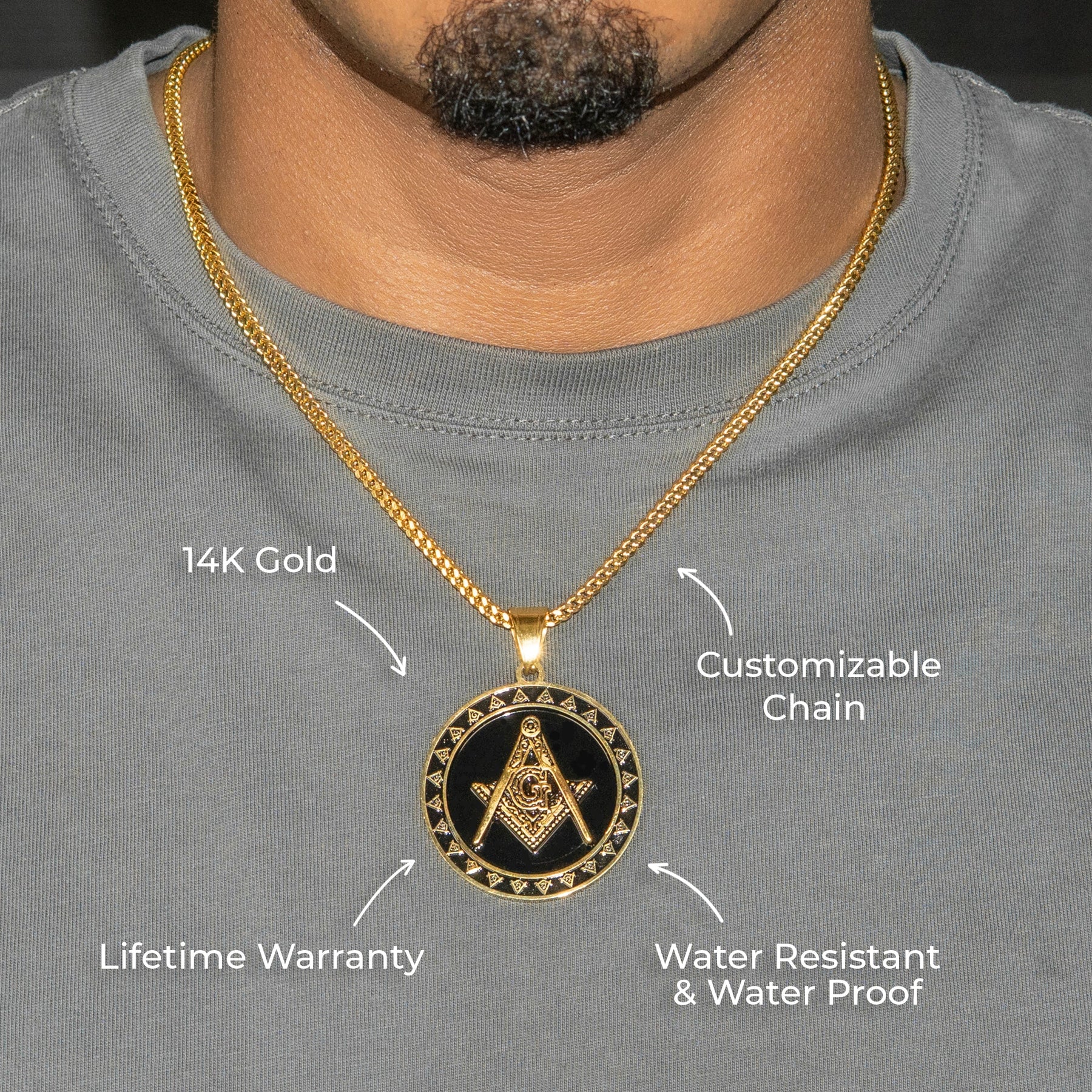 Mens Jewelry - 14K Gold Free Mason Necklace | Appx. 17 Grams