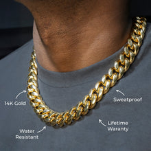 Gold Jewelry -  Mens 14K Gold Chain Solid Miami Cuban Link