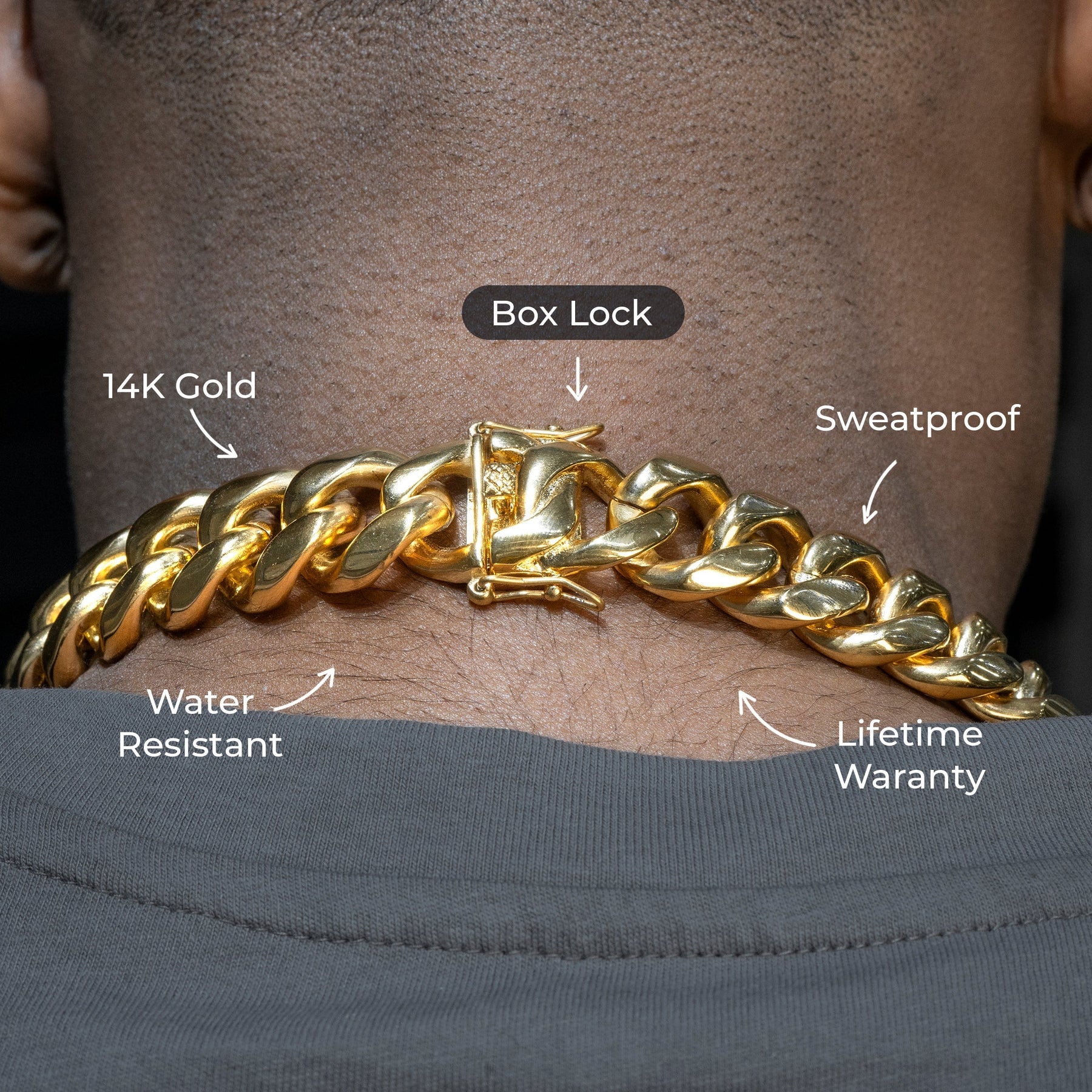 Gold Jewelry -  Mens 14K Gold Chain Solid Miami Cuban Link
