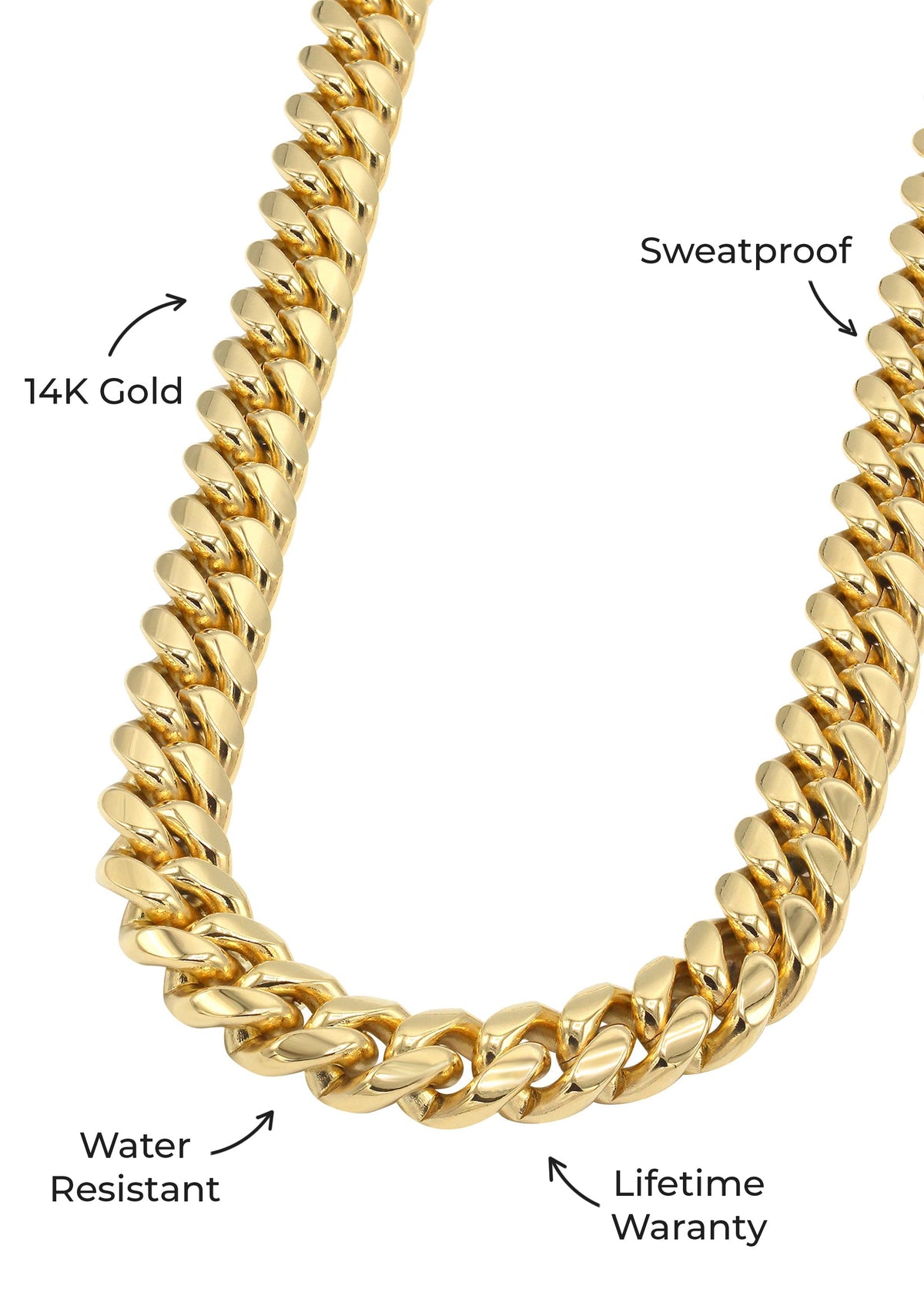Gold Jewelry -  Mens 14K Gold Chain Solid Miami Cuban Link