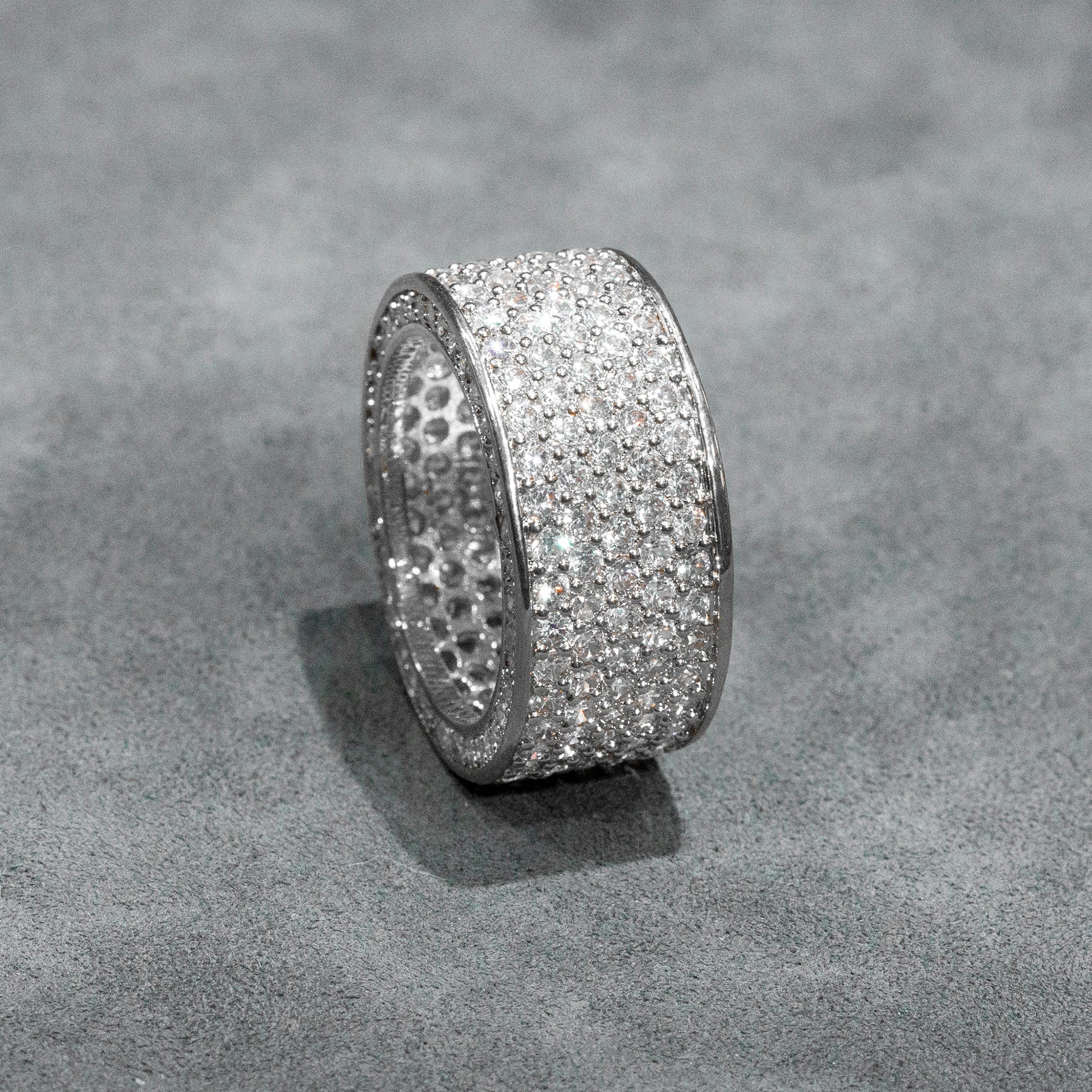 Mens Jewelry - 14K White Gold Iced Out VVS Eternity Ring | 11.4 Grams