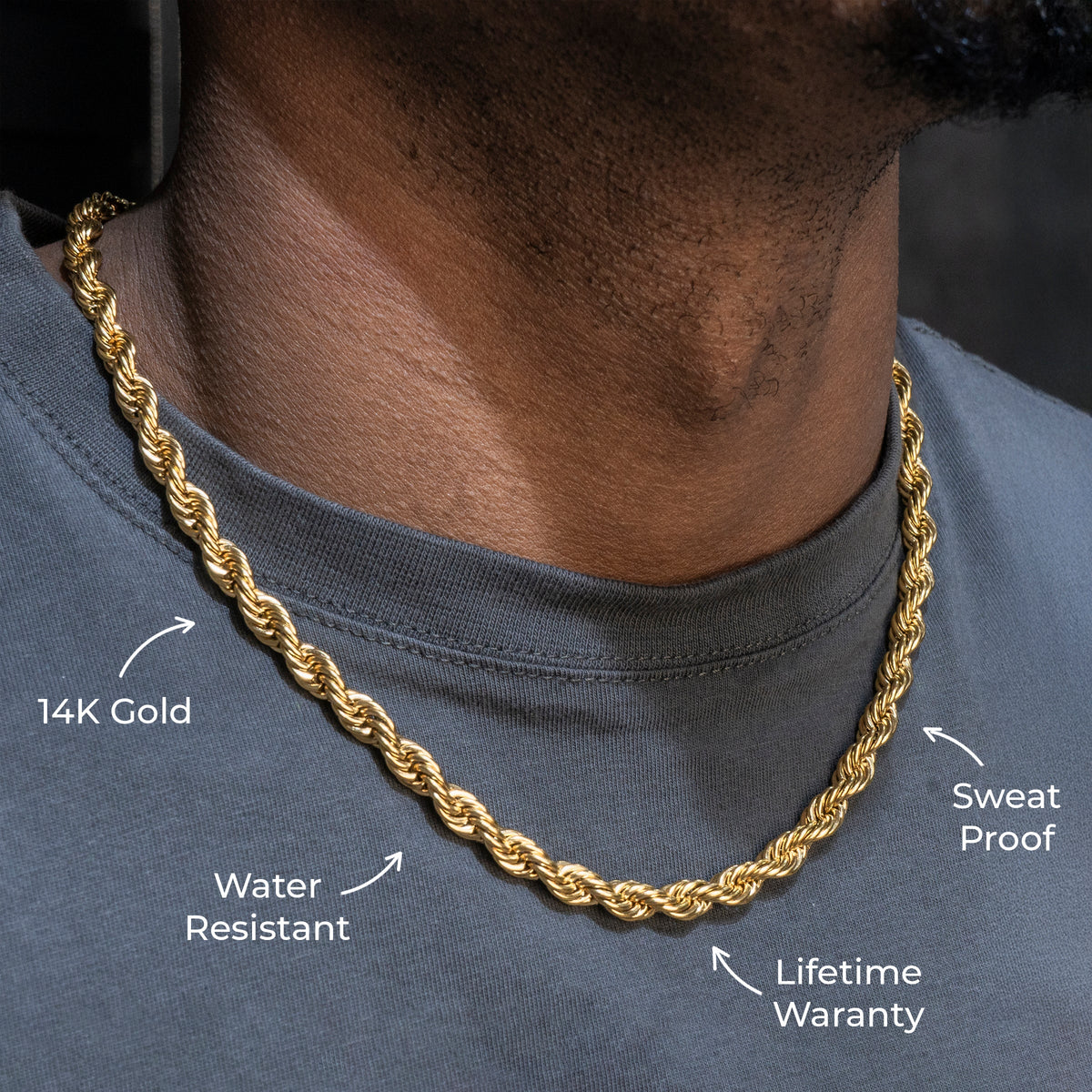 Gold Jewelry -  Mens 14K Gold Chain Solid Rope