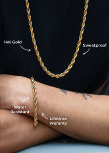 Mens Jewelry - 14K Solid Gold Rope Chain & Bracelet ( 6 Mm )