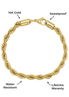 Mens Jewelry - 14K Solid Gold Rope Chain & Bracelet ( 6 Mm )