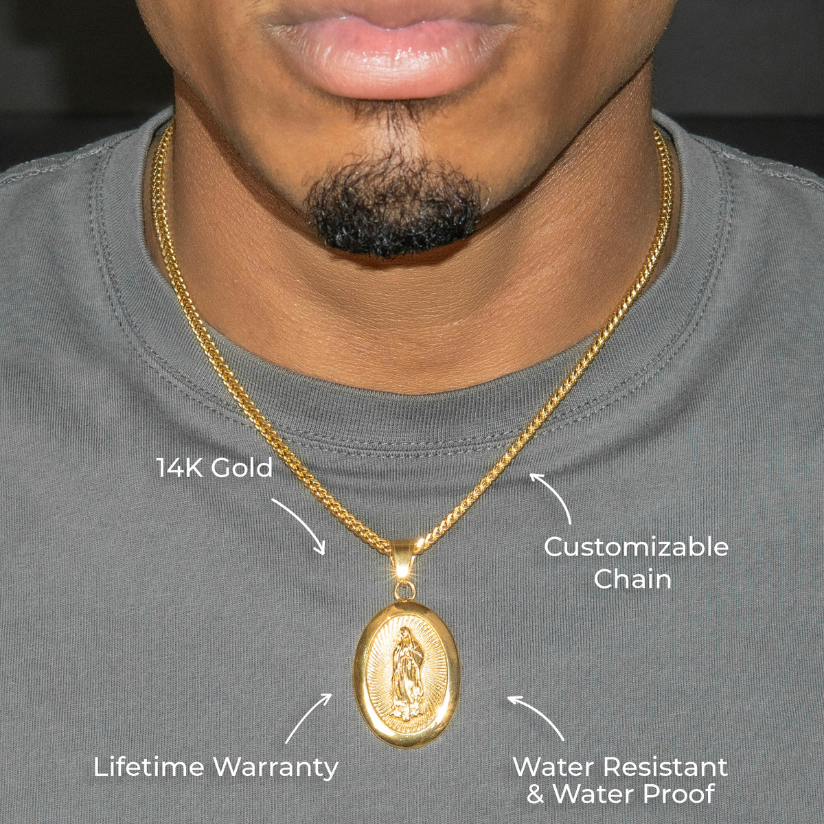 Mens Jewelry - 14K Gold Virgin Mary Necklace | Appx. 16 Grams