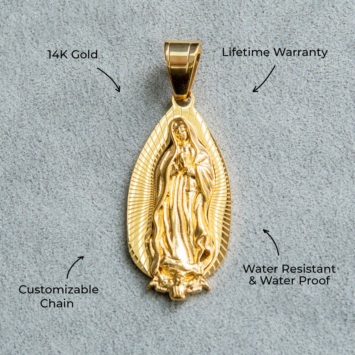 Mens Jewelry - 14K Gold Virgin Mary Necklace | Appx. 8.5 Grams