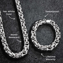 Mens Jewelry - Mens 14K White Gold Byzantine Chain & Bracelet