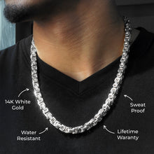 Mens Jewelry - Mens 14K White Gold Byzantine Chain & Bracelet