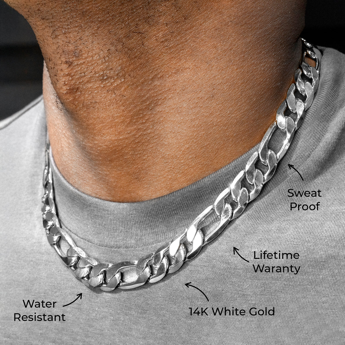 Mens Jewelry - Solid White Gold Figaro Chain & Bracelet