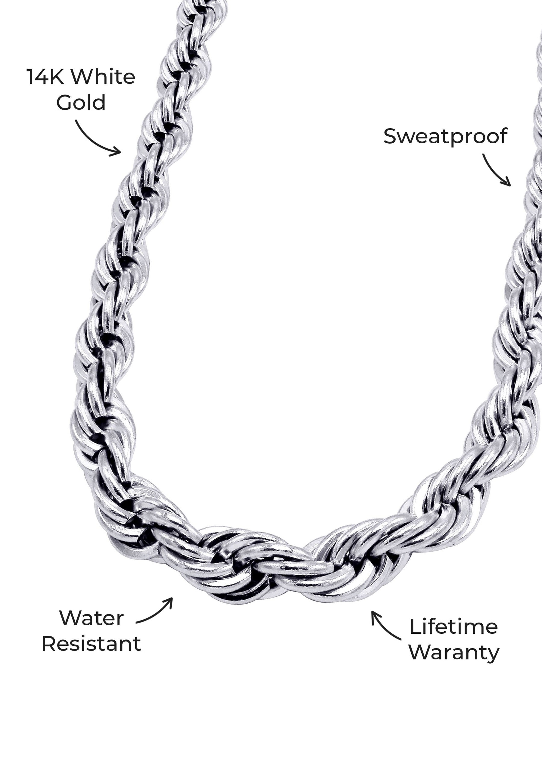 Mens Jewelry - 14K Solid White Gold Rope Chain & Bracelet ( 6 Mm )
