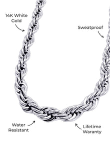 Mens Jewelry - 14K Solid White Gold Rope Chain & Bracelet ( 6 Mm )