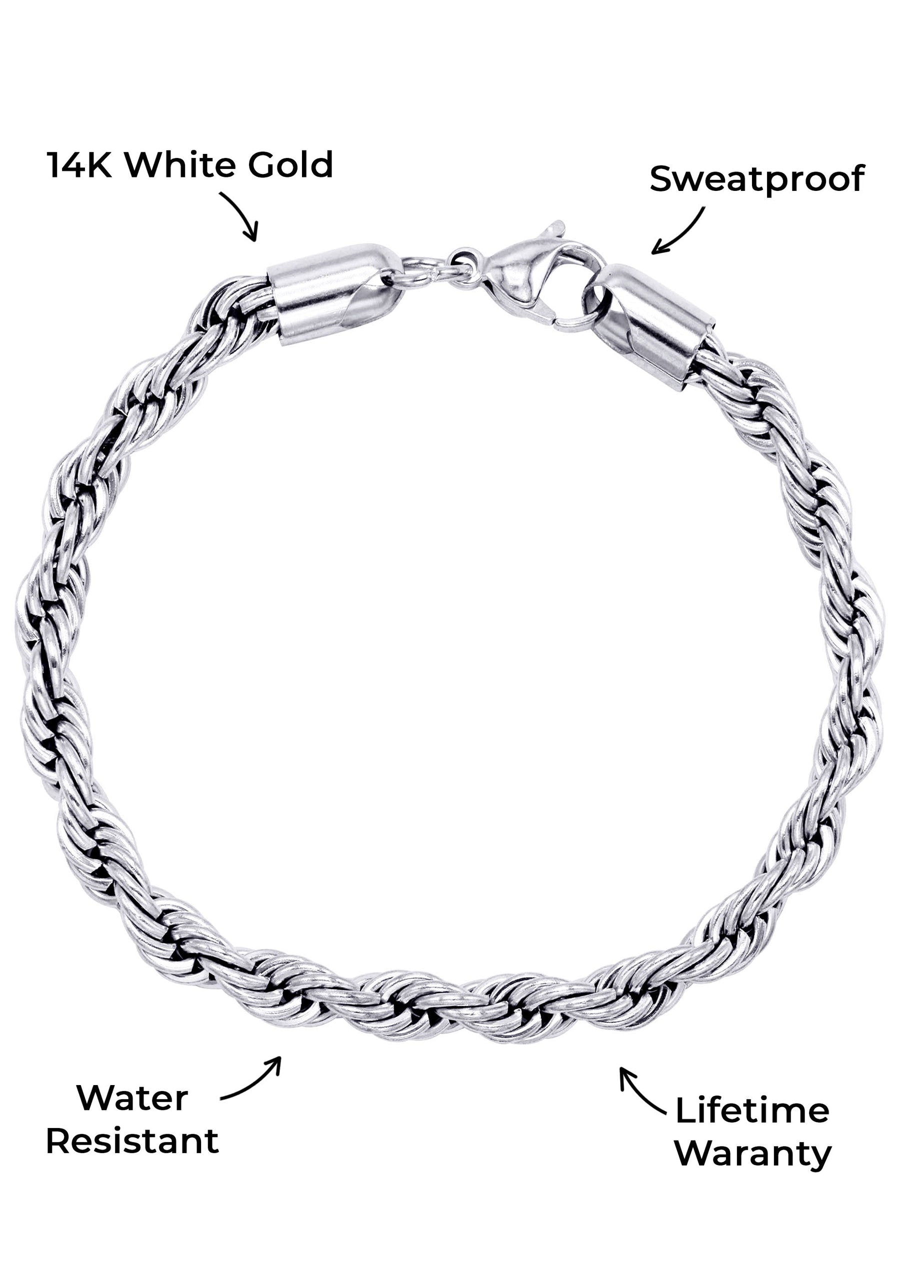 Mens Jewelry - 14K Solid White Gold Rope Chain & Bracelet ( 6 Mm )