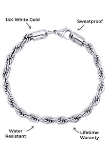 Mens Jewelry - 14K Solid White Gold Rope Chain & Bracelet ( 6 Mm )