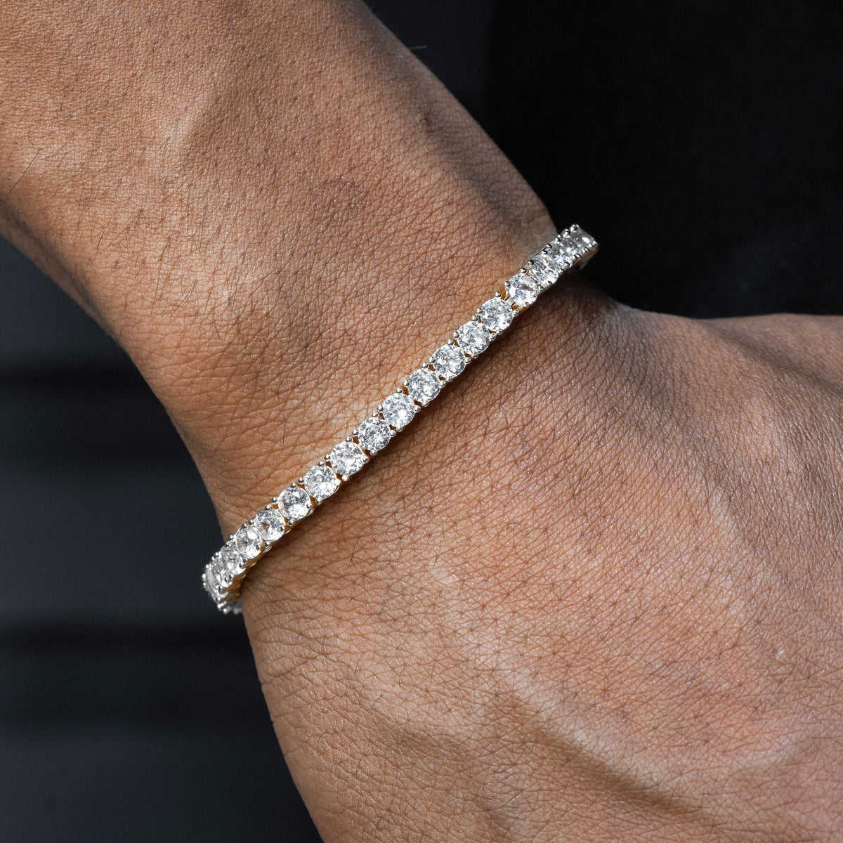 Gold Jewelry -  Mens 14K White Gold Iced Out VVS Tennis Bracelet