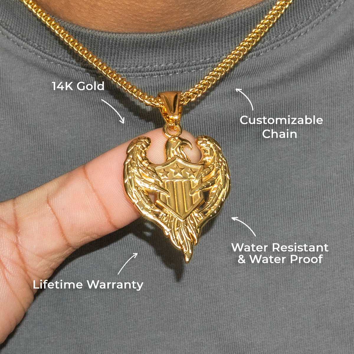 Mens Jewelry - 14K Gold American Eagle Necklace | Appx. 11 Grams