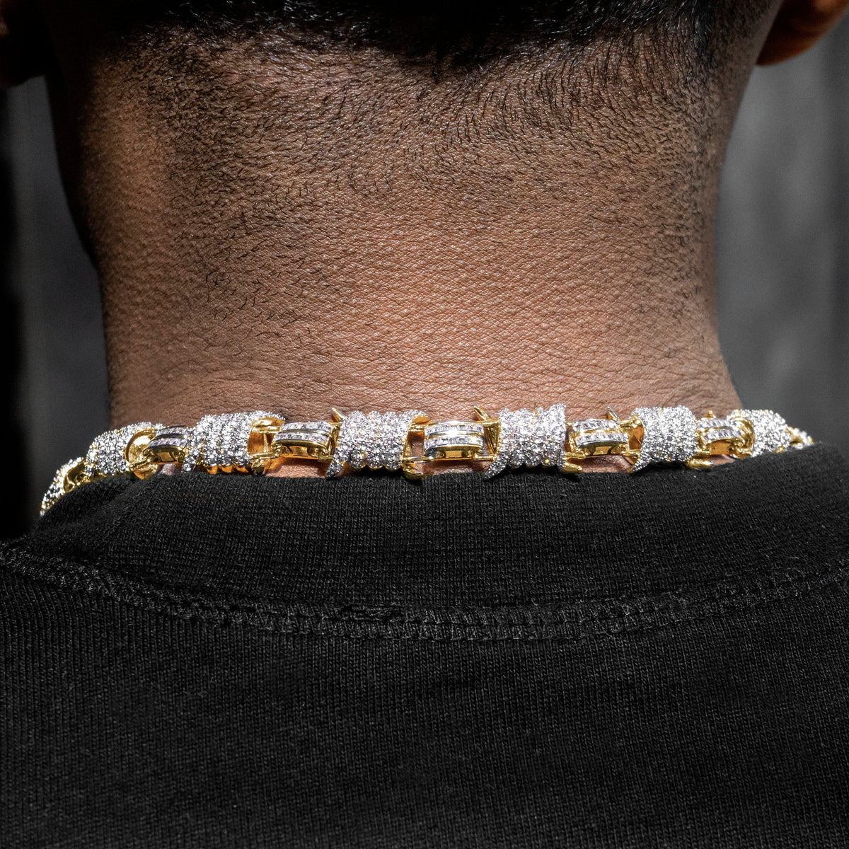 Gold Jewelry -  Mens 14K Gold Iced Out VVS Barbed Wire Link Chain