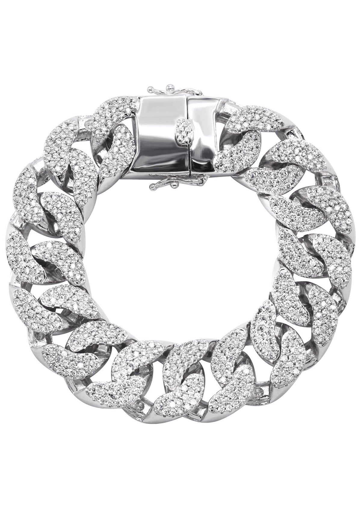 Gold Jewelry -  Mens 14K White Gold Big Iced Out VVS Miami Cuban Bracelet