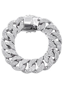 Gold Jewelry -  Mens 14K White Gold Big Iced Out VVS Miami Cuban Bracelet