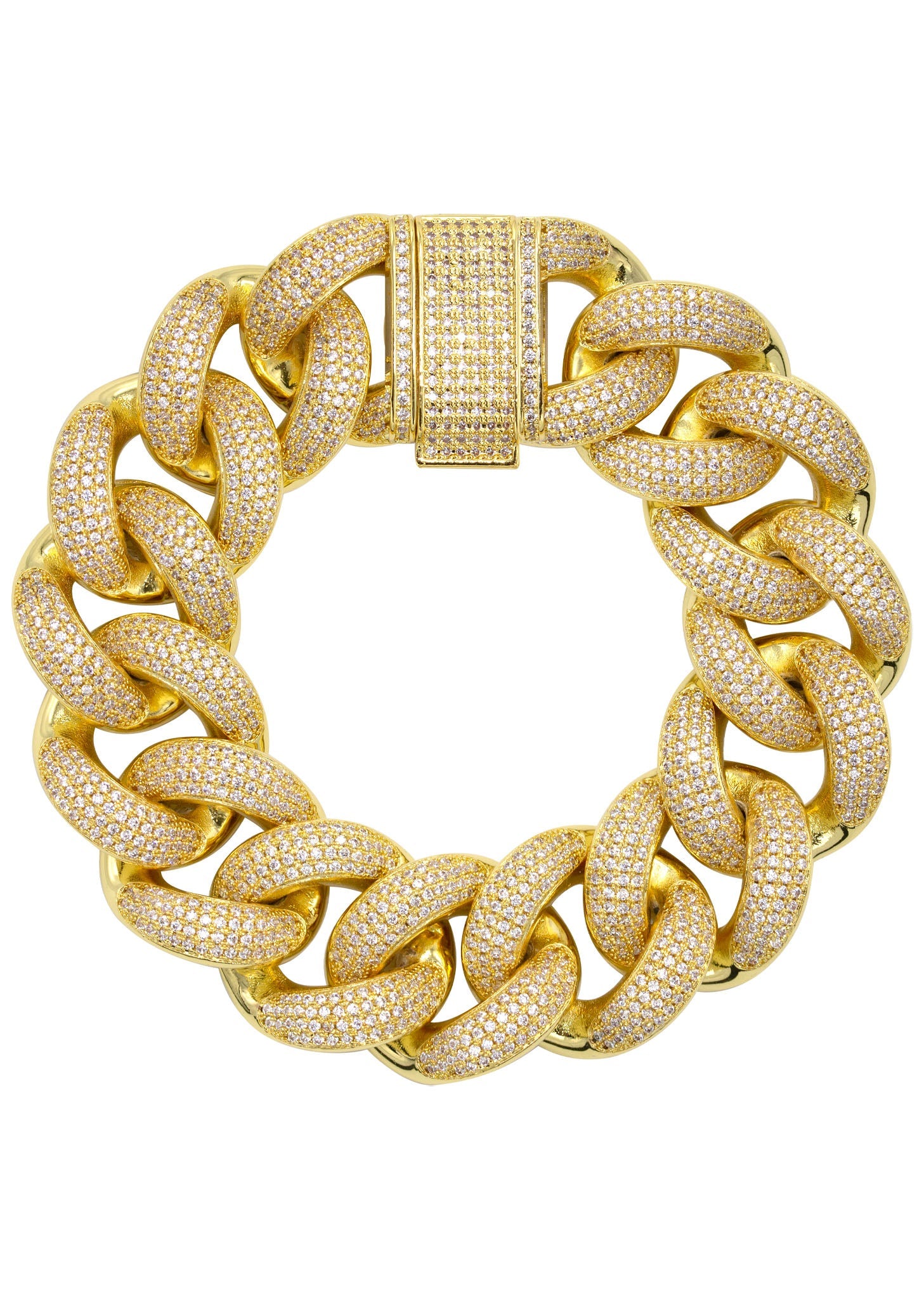 Gold Jewelry -  Mens Big Gold Iced Out VVS Bracelet Miami Cuban Link 25MM