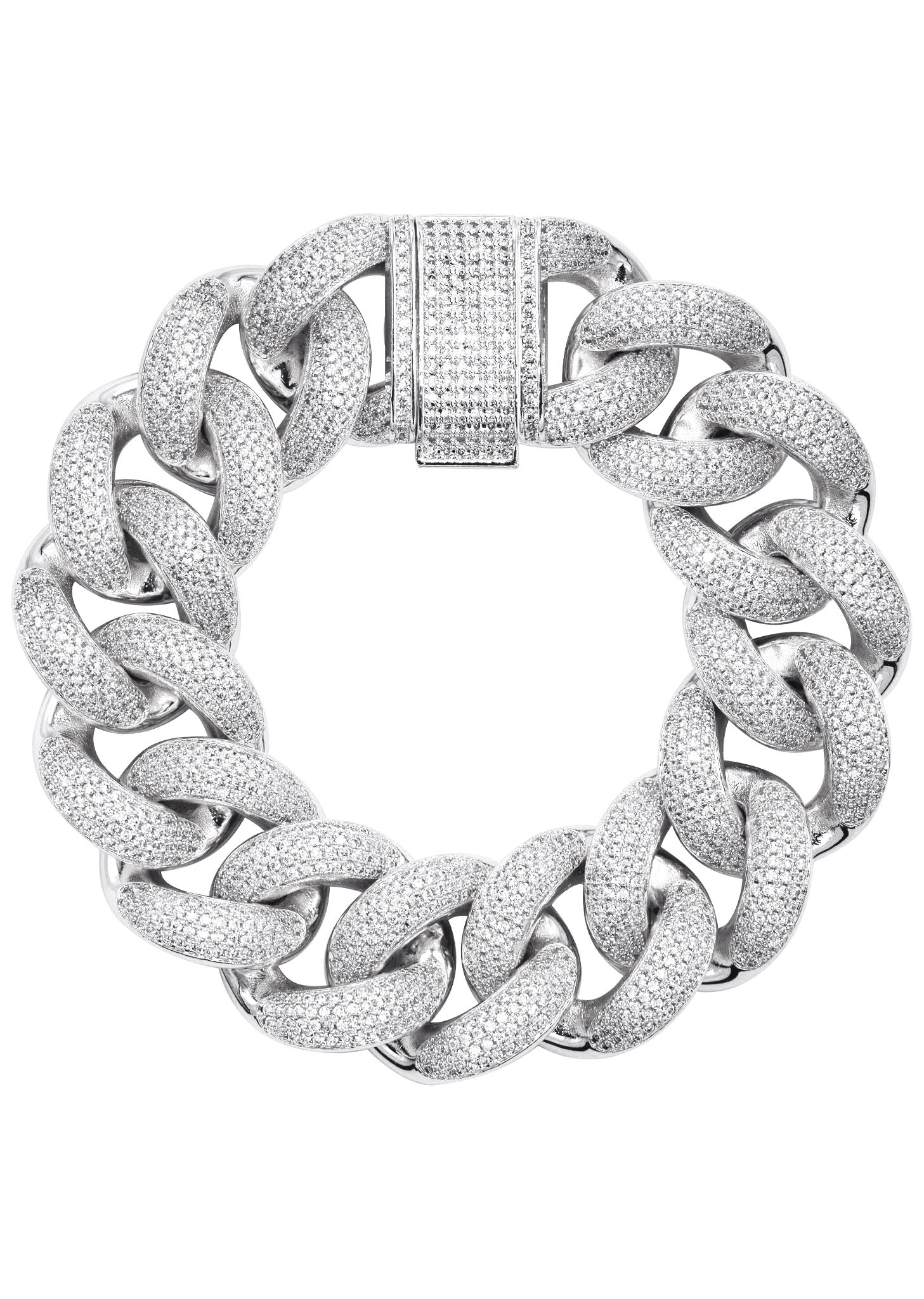 Gold Jewelry -  Mens 14K White Gold Big Iced Out VVS Miami Cuban Bracelet 25MM