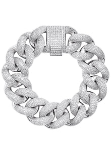 Gold Jewelry -  Mens 14K White Gold Big Iced Out VVS Miami Cuban Bracelet 25MM