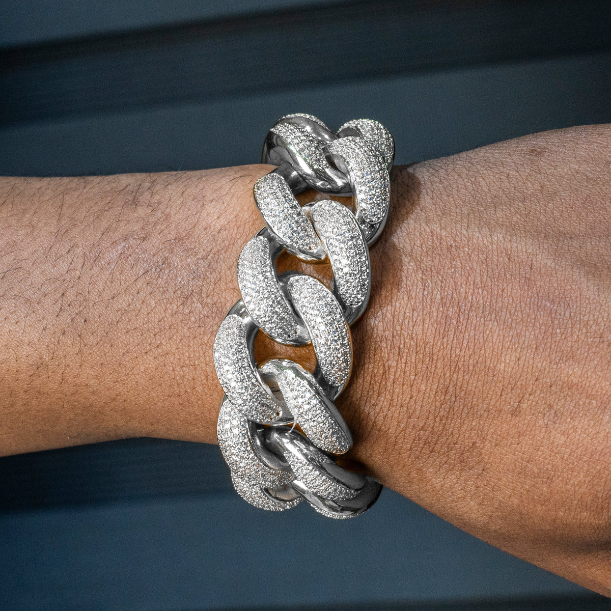 Gold Jewelry -  Mens 14K White Gold Big Iced Out VVS Miami Cuban Bracelet 25MM