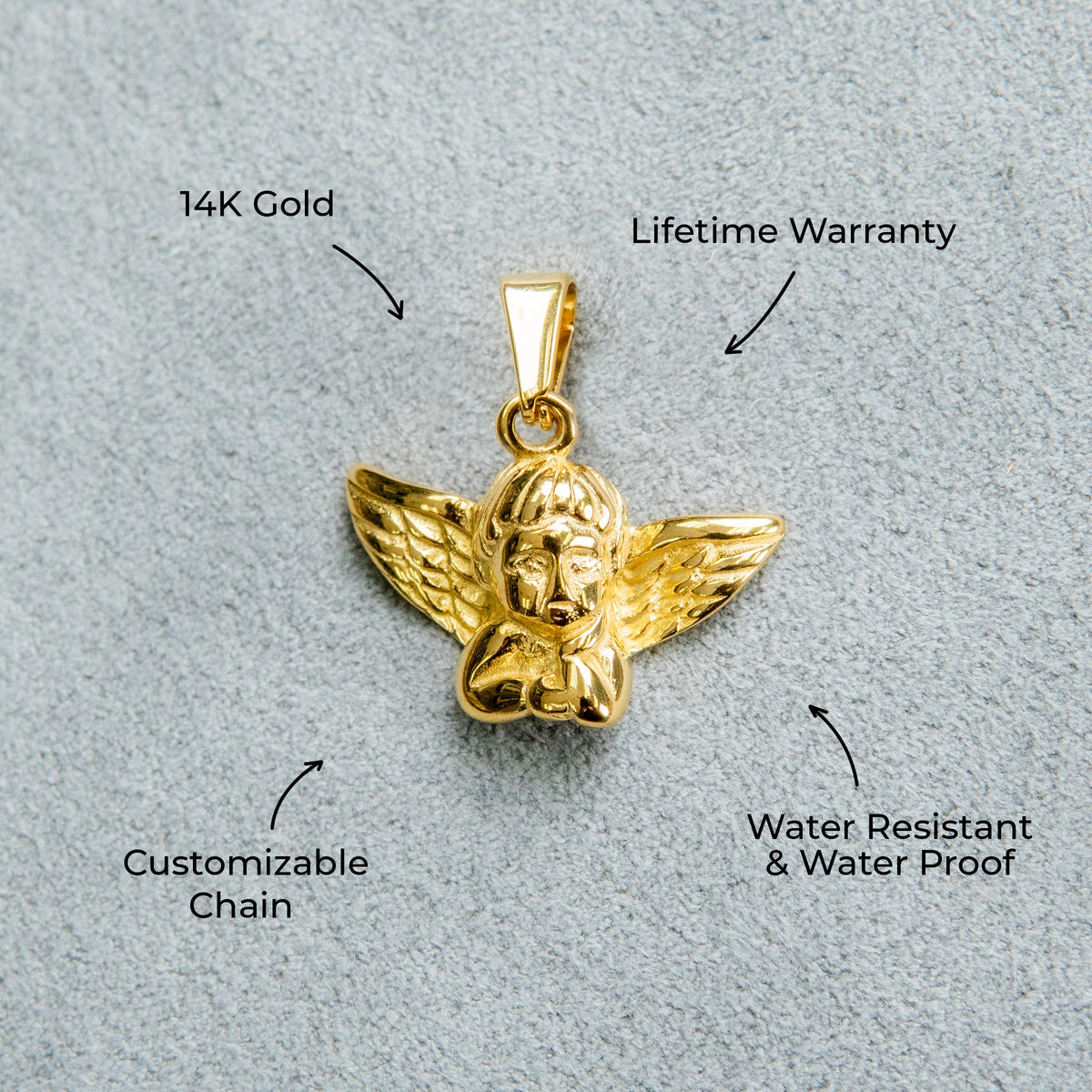 Mens Jewelry - 14K Gold Angel Necklace | Appx. 2.6 Grams