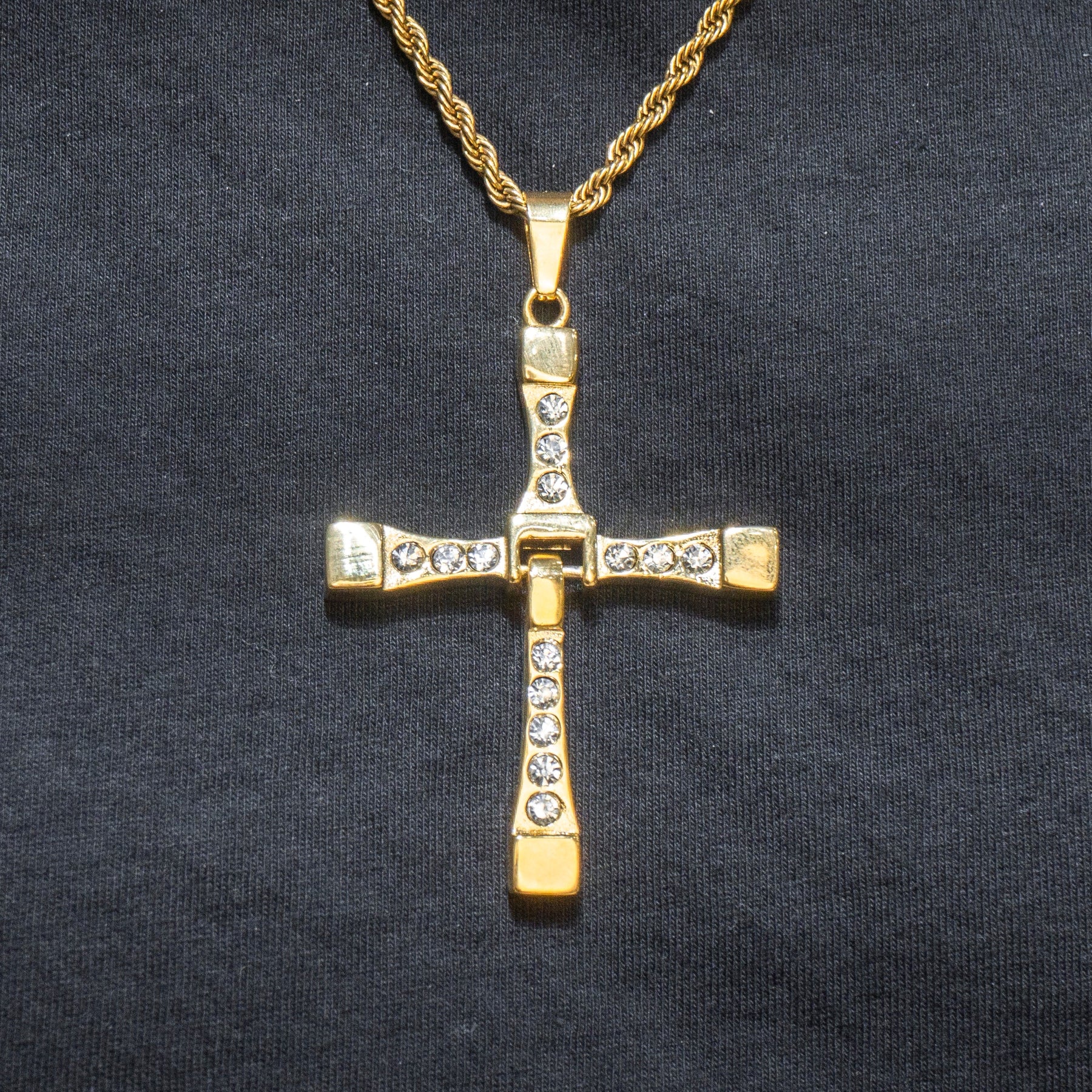 Mens Jewelry -  Gold Iced Out VVS Cross Necklace For Men | Appx. 26.7 Grams